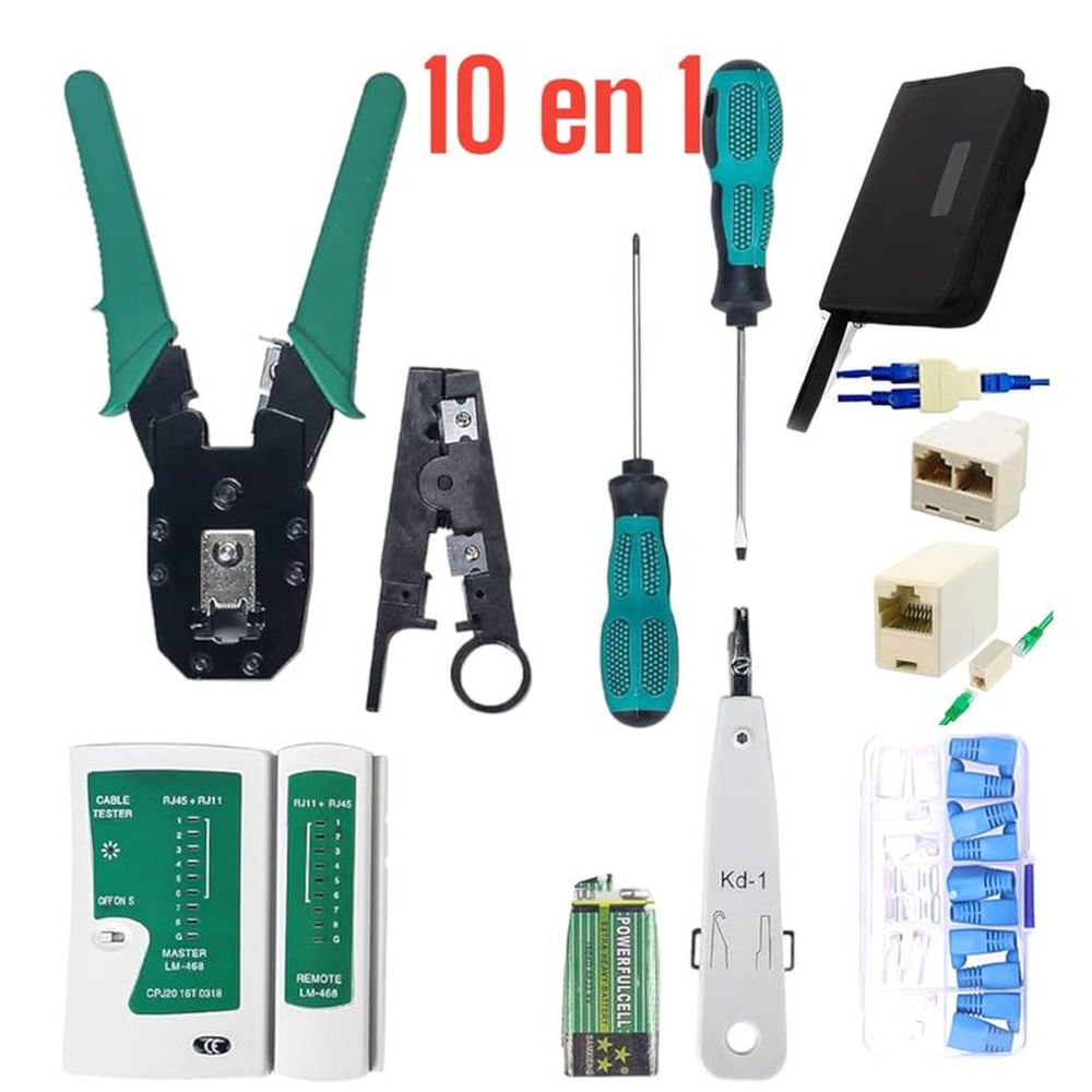 Kit 10en1 Crimpeador Testeador Pelacables Uniones Rj45