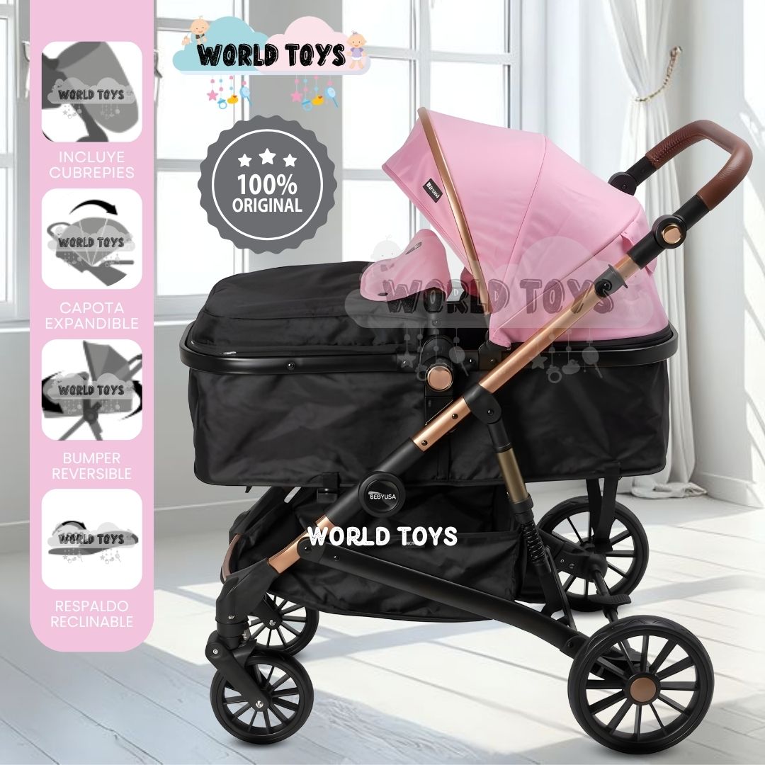 Coche Moisés Travel System INFINITIVE GOLD II de Lujo Pink
