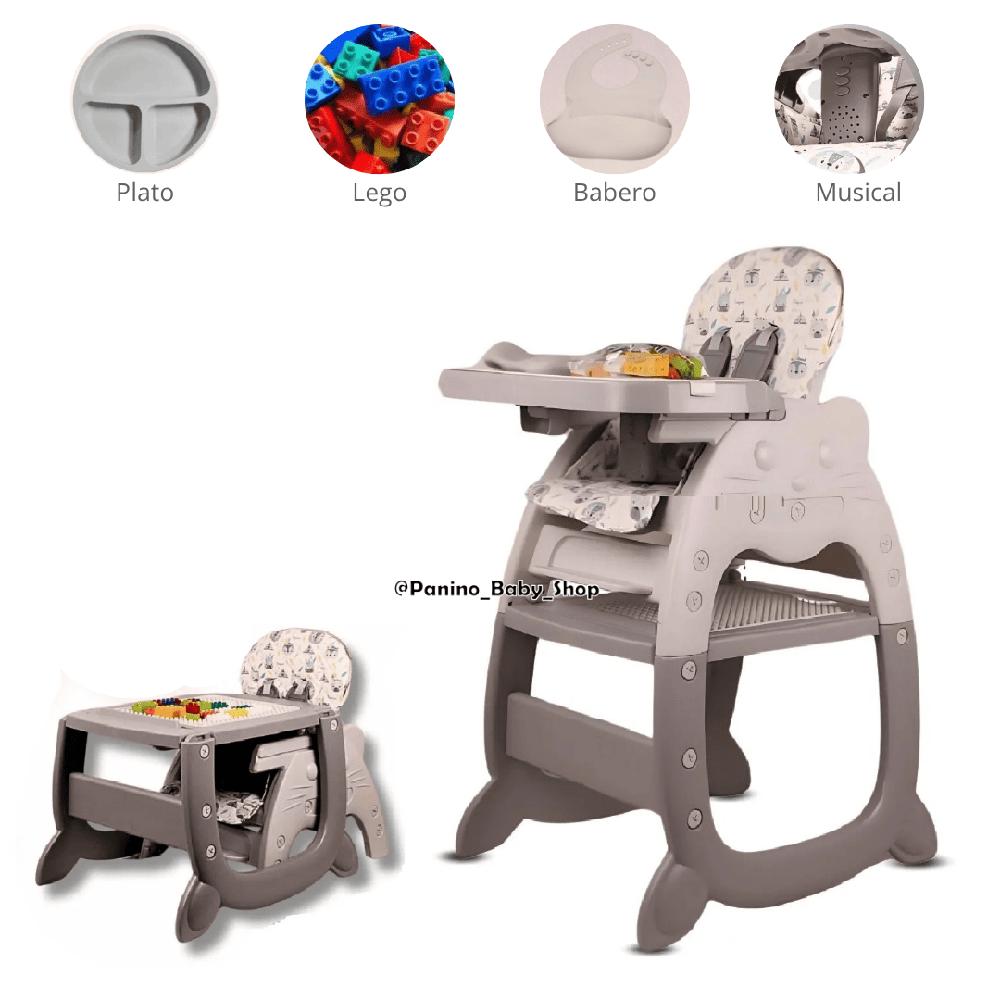 Silla de Comer Carpeta con Accesorios 3 en 1 -GATO- Gris  GATO-001