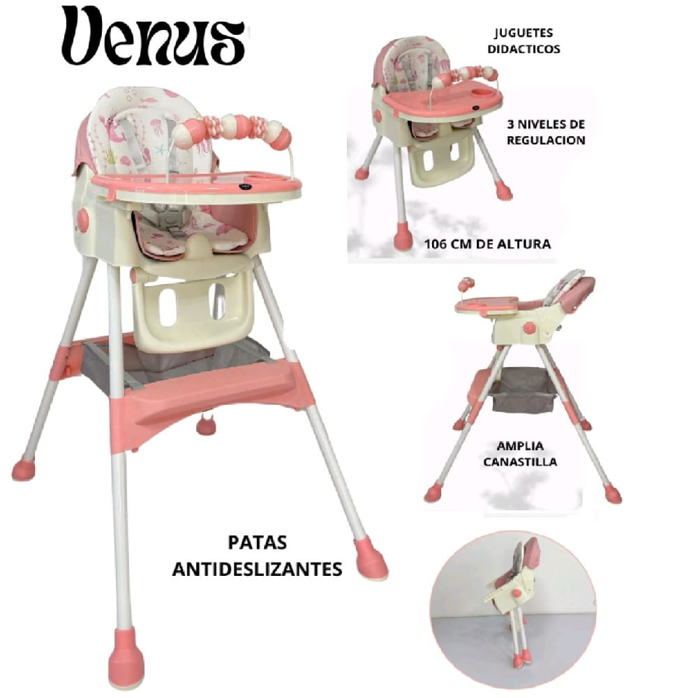 SILLA DE COMER ROSA DE BEBÉ MODELO VENUS