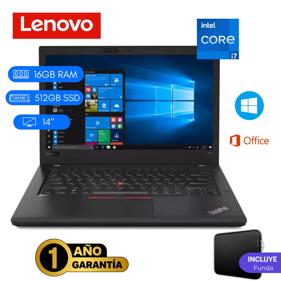 Laptop Semi Nueva Lenovo ThinkPad T480 - Core i7 8 Gen - 16GB RAM - 512GB SSD - 14