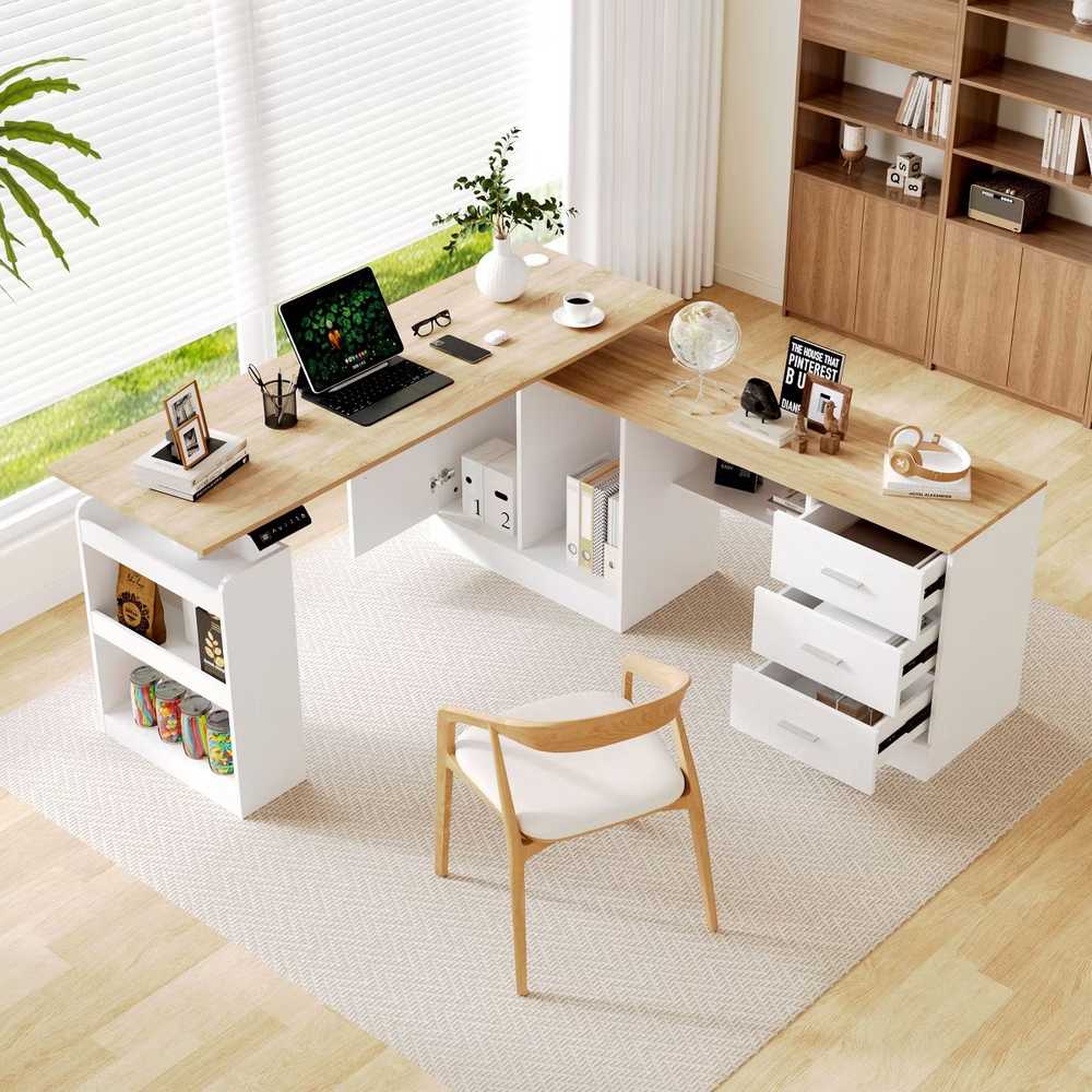 Escritorio en L Ivana TU MESITA Color Panela y Blanco con Cajonera