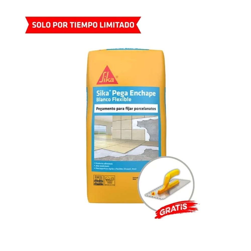 Pegamento para porcelanatos Sika Pega Enchape Blanco Flexible x 25Kg