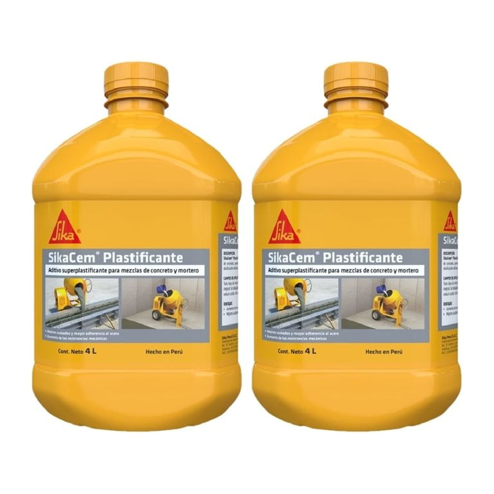 Pack Aditivo Plastificante para concreto SikaCem Plastificante x 4L