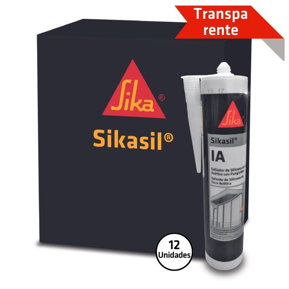 Pack 12 Und de Silicona para Vidrios Sikasil IA Transparente 280 ml