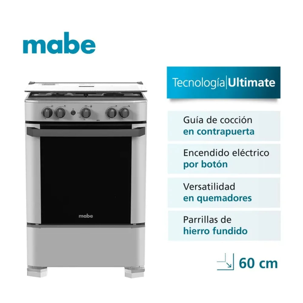 COCINA MABE CMP6010FG1 A GAS DE 4 HORNILLAS  SILVER