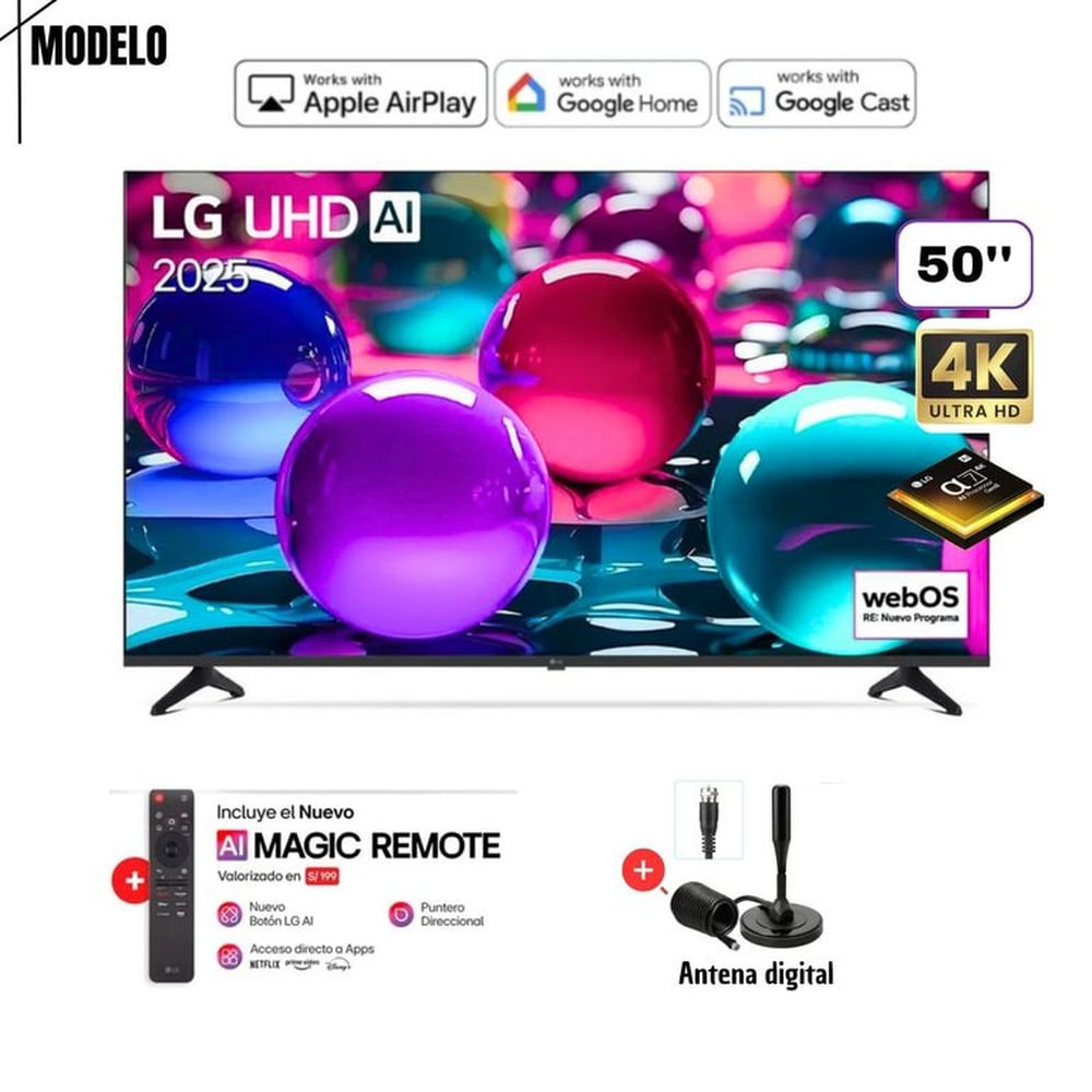 TELEVISOR LG 50"" 50UA7300PSB UHD 4K THINQ AI + CONTROL MAGIC 2025 + ANTENA DIGITAL