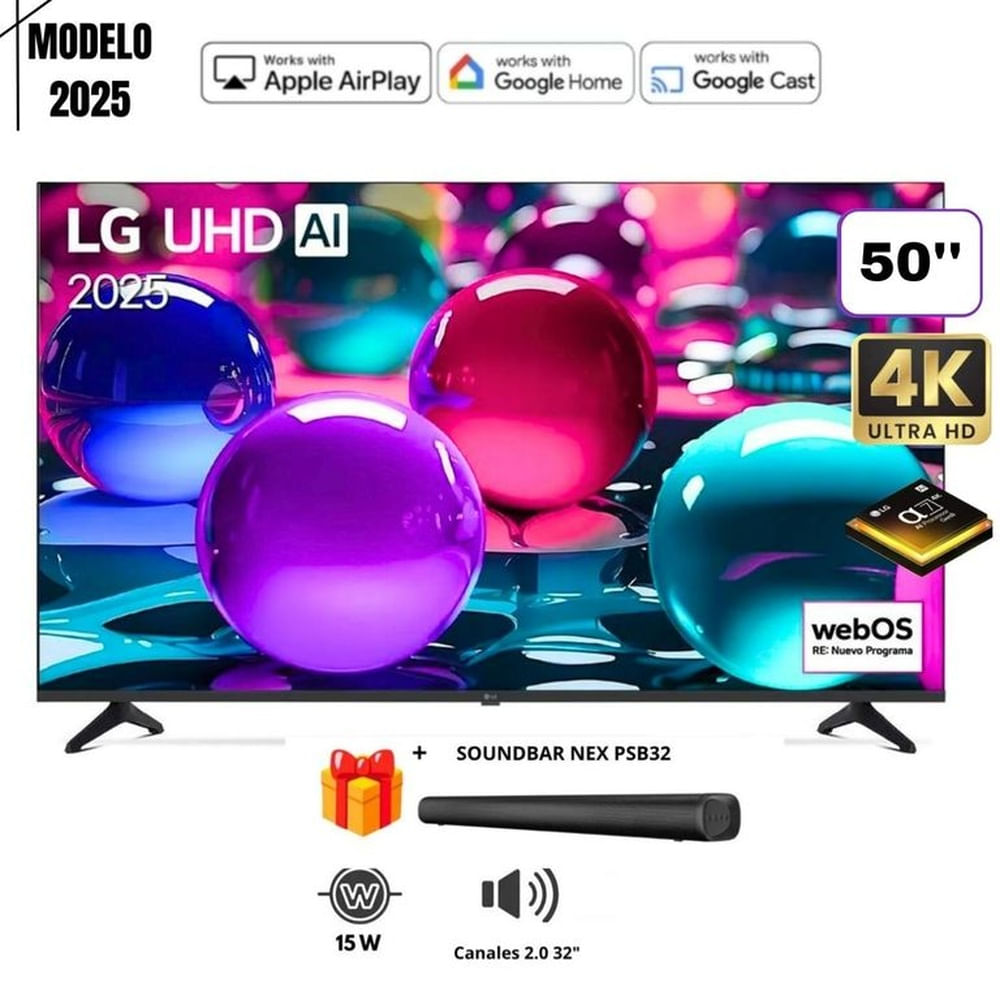 TELEVISOR LG 50"" 50UA7300PSB UHD 4K THINQ AI 2025 + SOUNDBAR NEX
