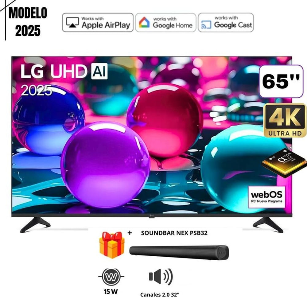TELEVISOR 65 LG 65UA7300PSB UHD 4K THINQ AI 2025 + SOUNDBAR NEX