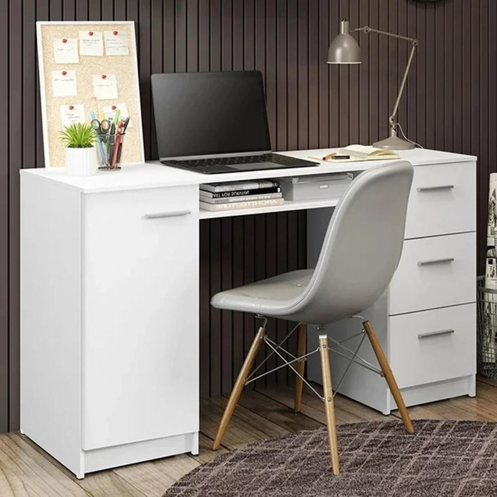 ESCRITORIO PIAVE CON 3 CAJONES 1 PUERTA ESTANTE COLOR BLANCO 136CM