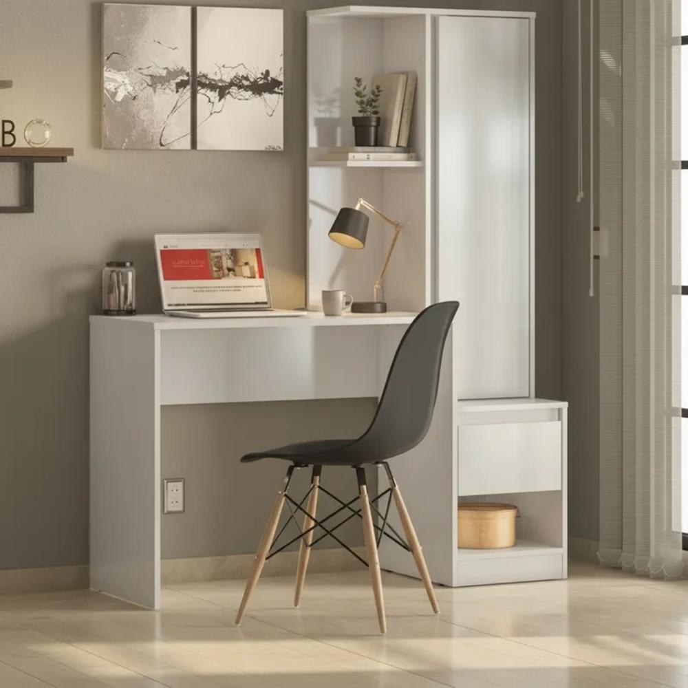 ESCRITORIO MUROY CON ARMARIO 1 CAJON Y ESTANTES BLANCO 126CM