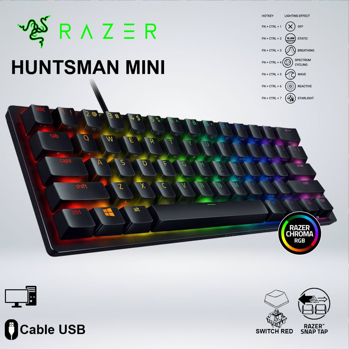 TECLADO GAMER HUNTSMAN MINI OPTO MECHANICAL USB-C SWITCH PURPLE SP