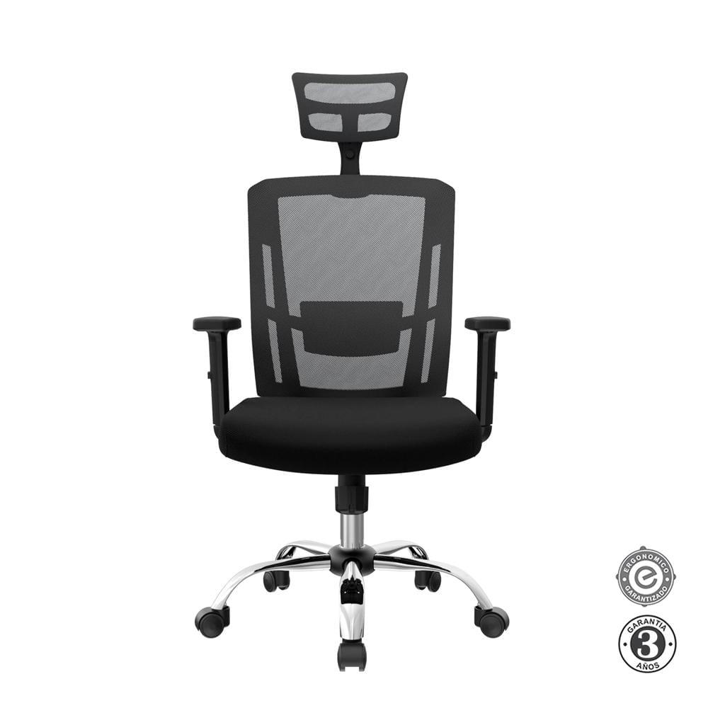Silla Ergonómica Delphi II Presidente Syncro Brazos 3D Cromado Negro Ofideas