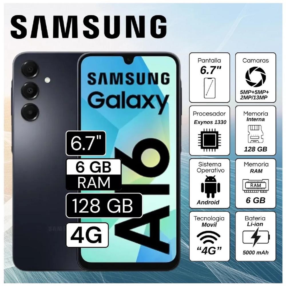 Celular Samsung Galaxy A16 4G 6GB RAM 128GB Cámara Principal 50MP 13MP frontal 6.7 Pulg Negro