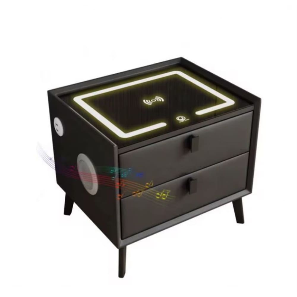 Mesa de Noche Carga Inalámbrica Bluetooth Luz LED Cajones USB Moderna Multifuncional