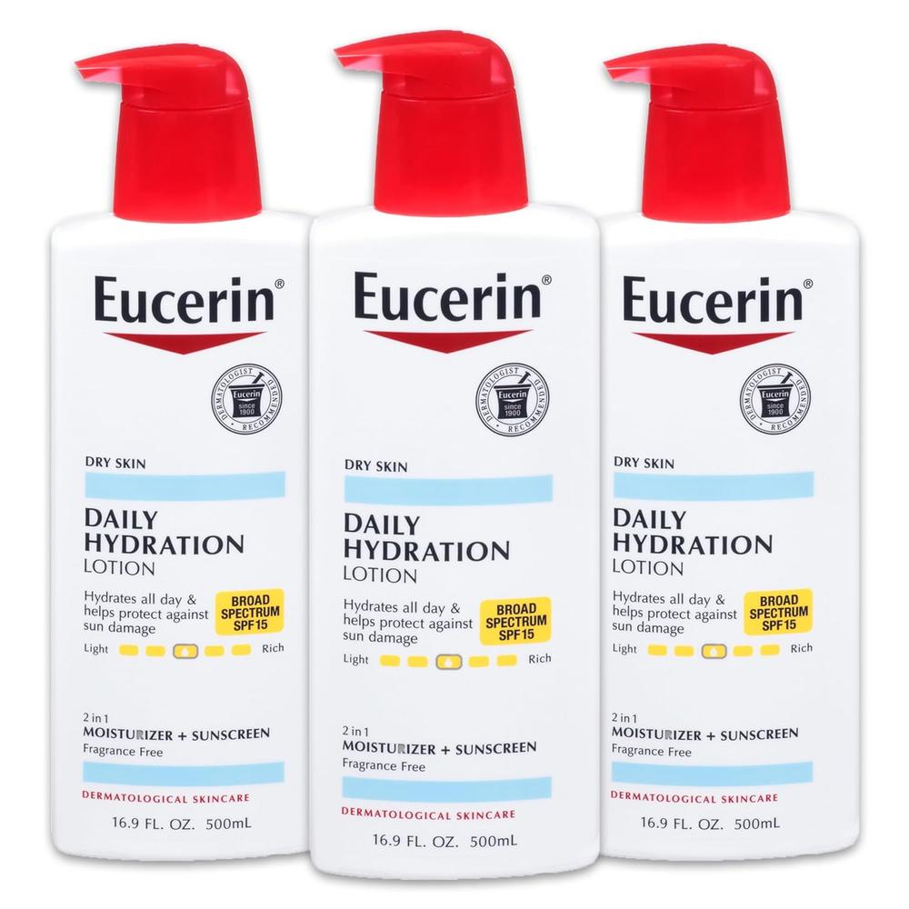 PACK 3 EUCERIN LOCIÓN HIDRATANTE DIARIA FPS 15 PARA PIEL SECA 500 ML