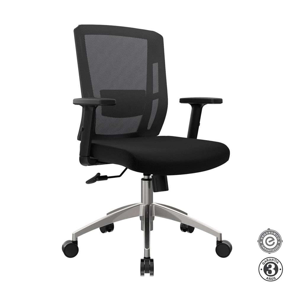 Silla Ergonómica Delphi II Gerente Syncro Brazos 1D Aluminio Negro Ofideas