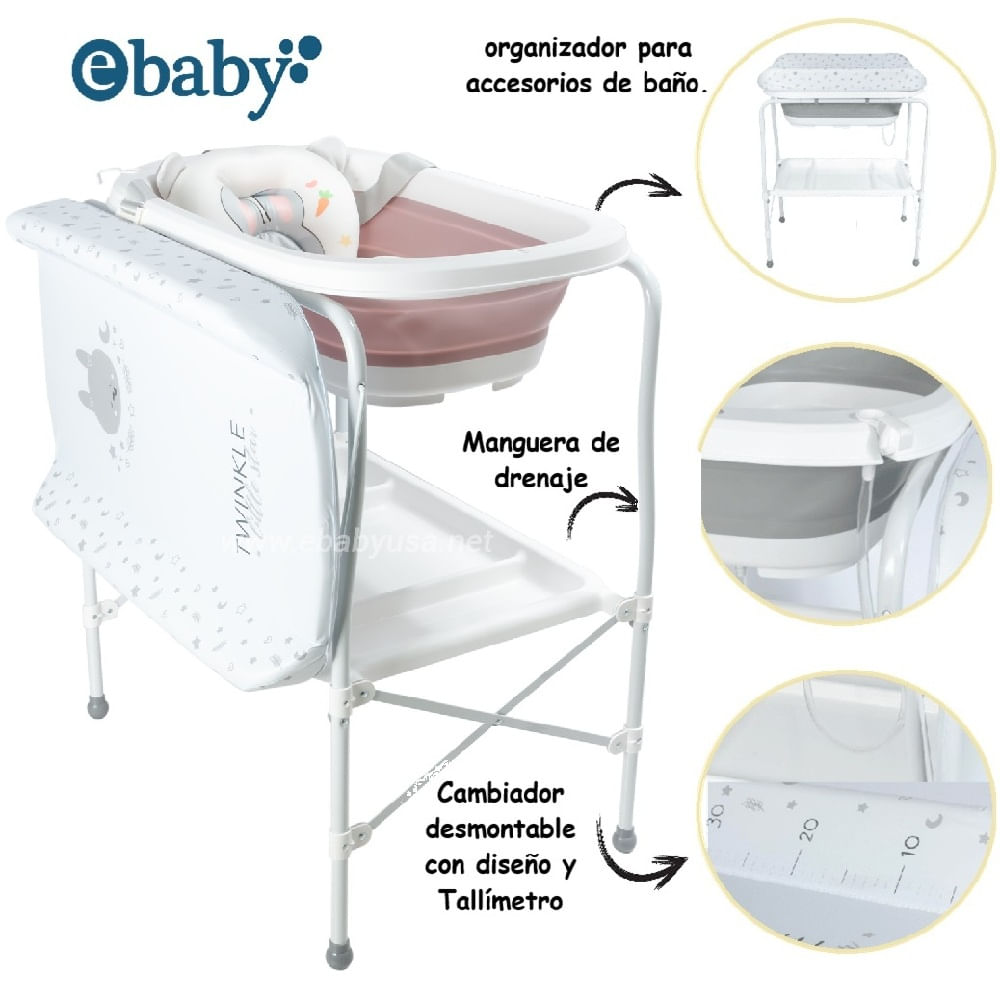 BAÑERA CAMBIADOR CON DRERNAJE  COJIN  BLUR -ROSADO