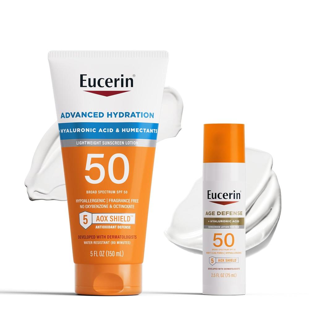SET EUCERIN SUN SPF 50 LOCIÓN CORPORAL & PROTECTORA SOLAR AGE DEFENSE FAC 150 ML & 75 ML
