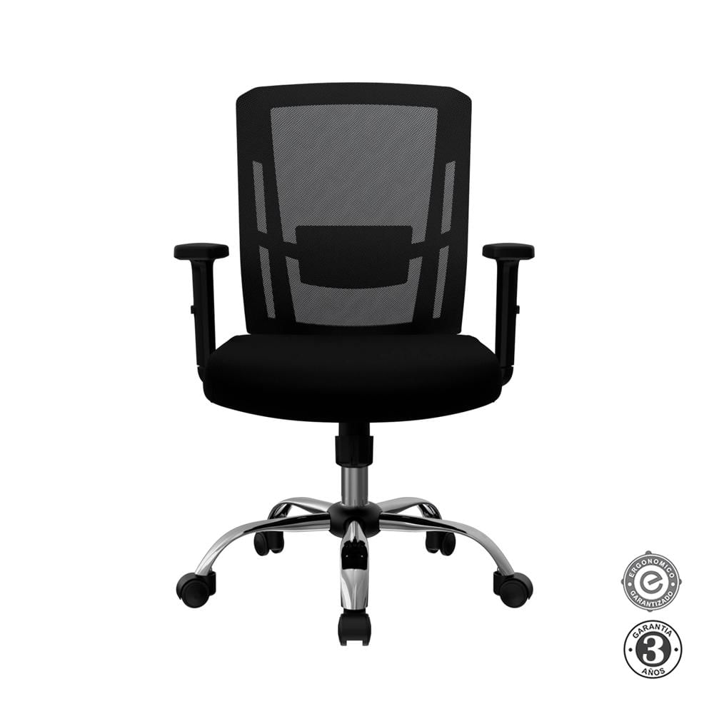 Silla Ergonómica Delphi II Gerente Syncro Brazos 1D Cromado Negro Ofideas