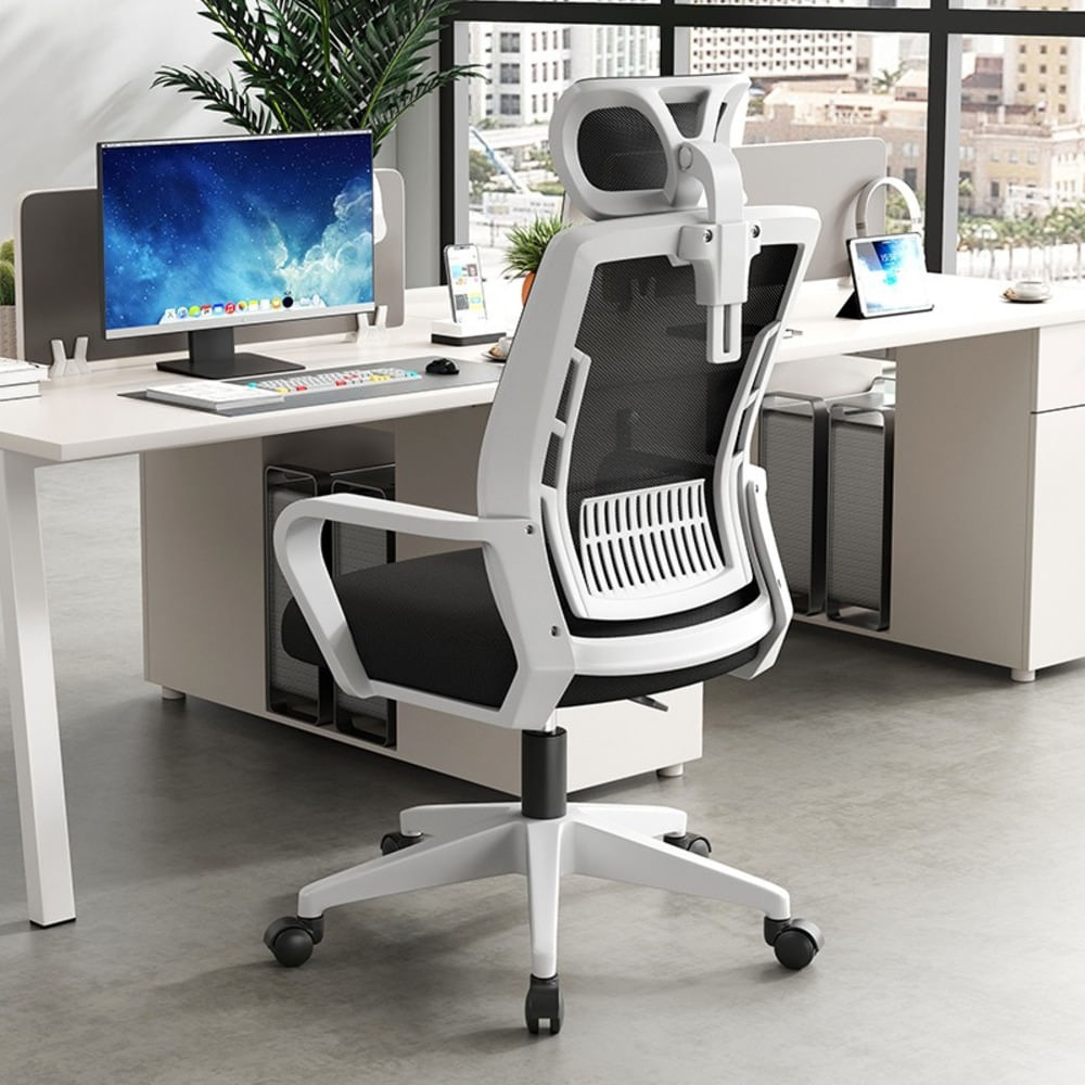 Silla Ergonómica con Asiento Amplio y Brazos Blanco