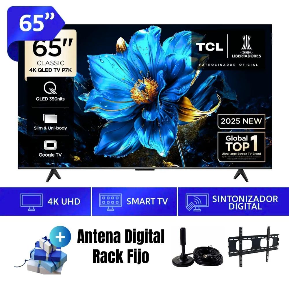 Televisor TCL 65'' QLED UHD 4K 65P7K Google TV 2025 - Ant - Rack Fijo