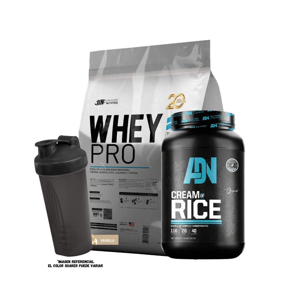 WHEY PRO 5 KG VAINILLA Y CREMA ARROZ 1.2 KG VAINILLA  Y SHAKER