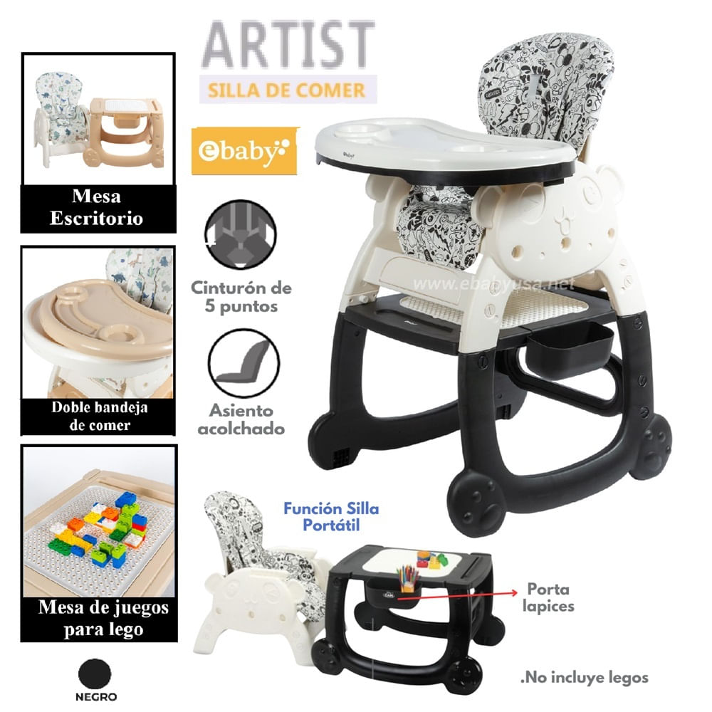 SILLA DE COMER ARTIST PARA BEBE CARPETA - Negro