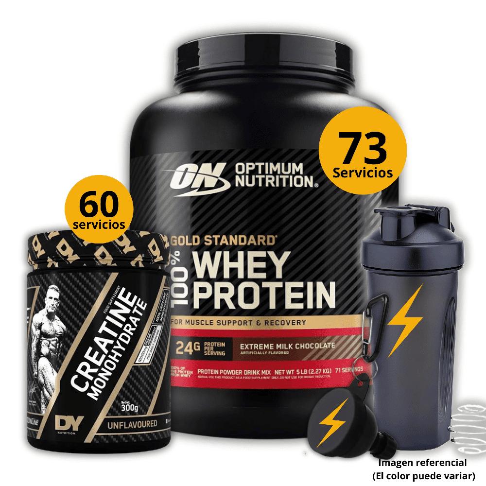 Proteína Gold standard whey de 5lb Chocolate - Creatina DY de 300gr - regalos