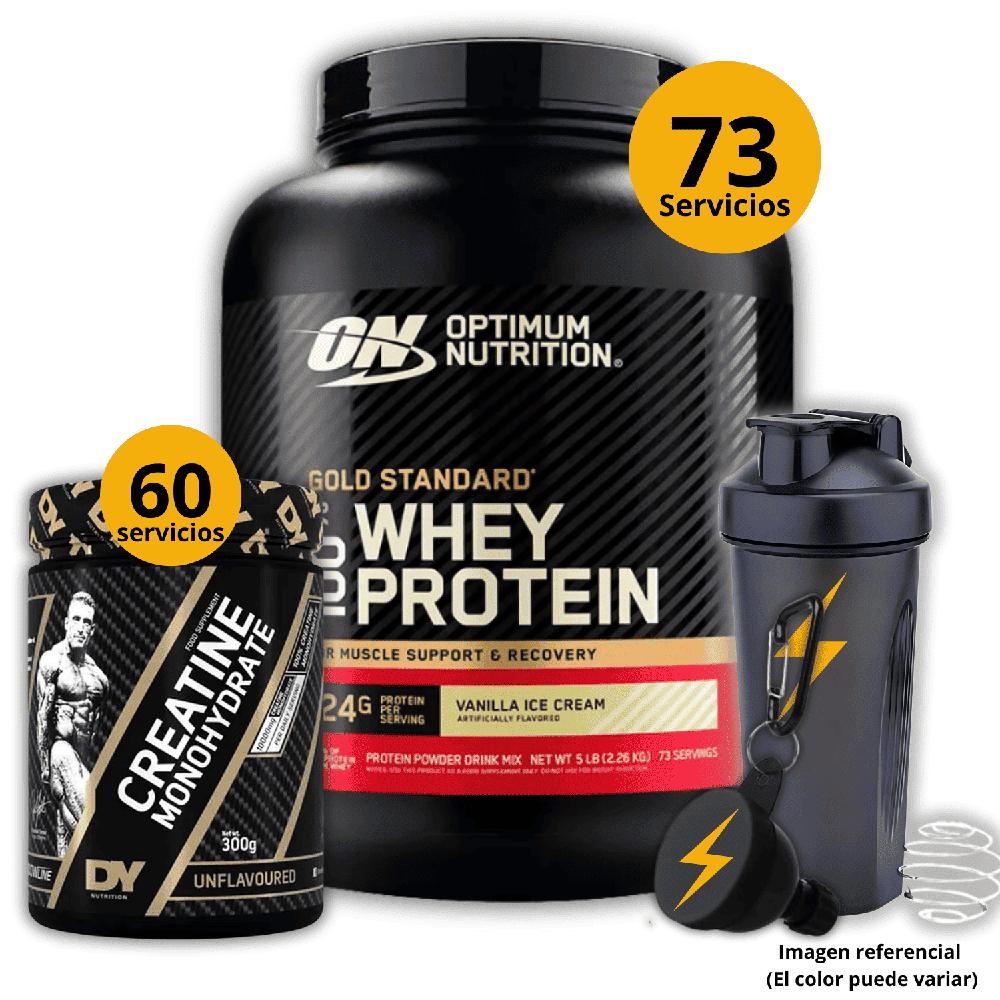 Proteína Gold standard whey de 5lb Vainilla - Creatina Kevin Levrone de 300gr - regalos