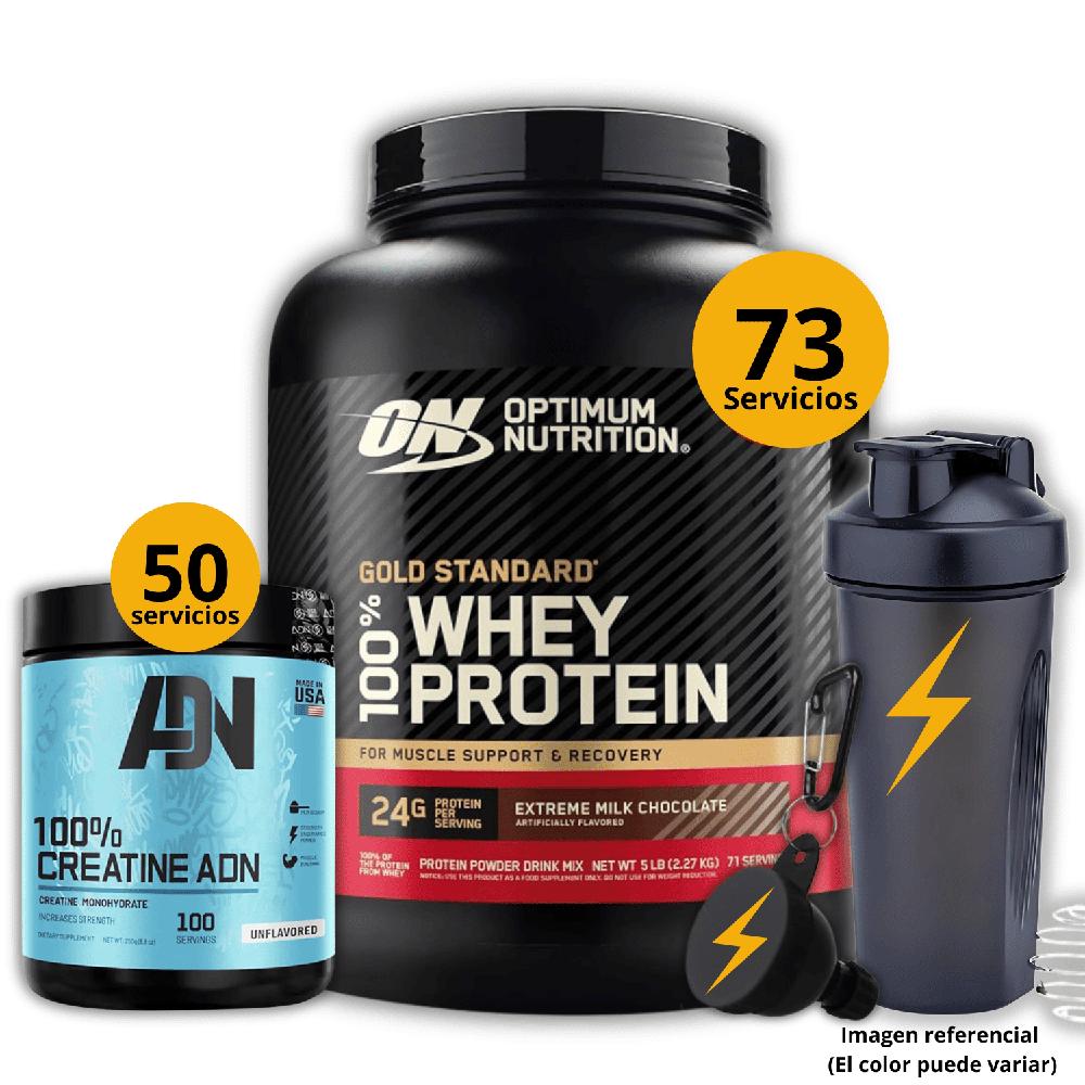 Proteína Gold standard whey de 5lb Chocolate - Creatina ADN de 250gr - regalos
