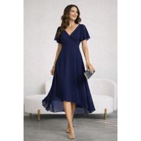 Vestido Largo Gasa Azul Marino