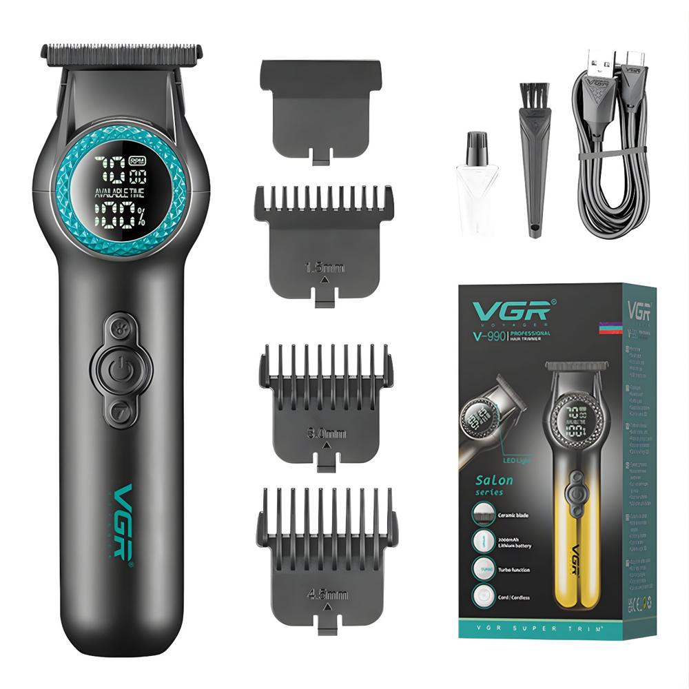 Máquina Trimmer Profesional Vgr V-990 Luz Led Turbo 8000rpm Color Negro