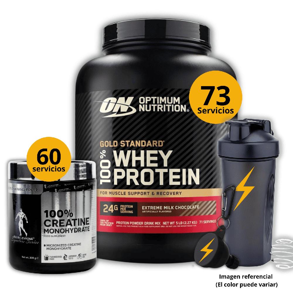 Proteína Gold standard whey de 5lb Chocolate - Creatina Kevin Levrone de 300gr - regalos