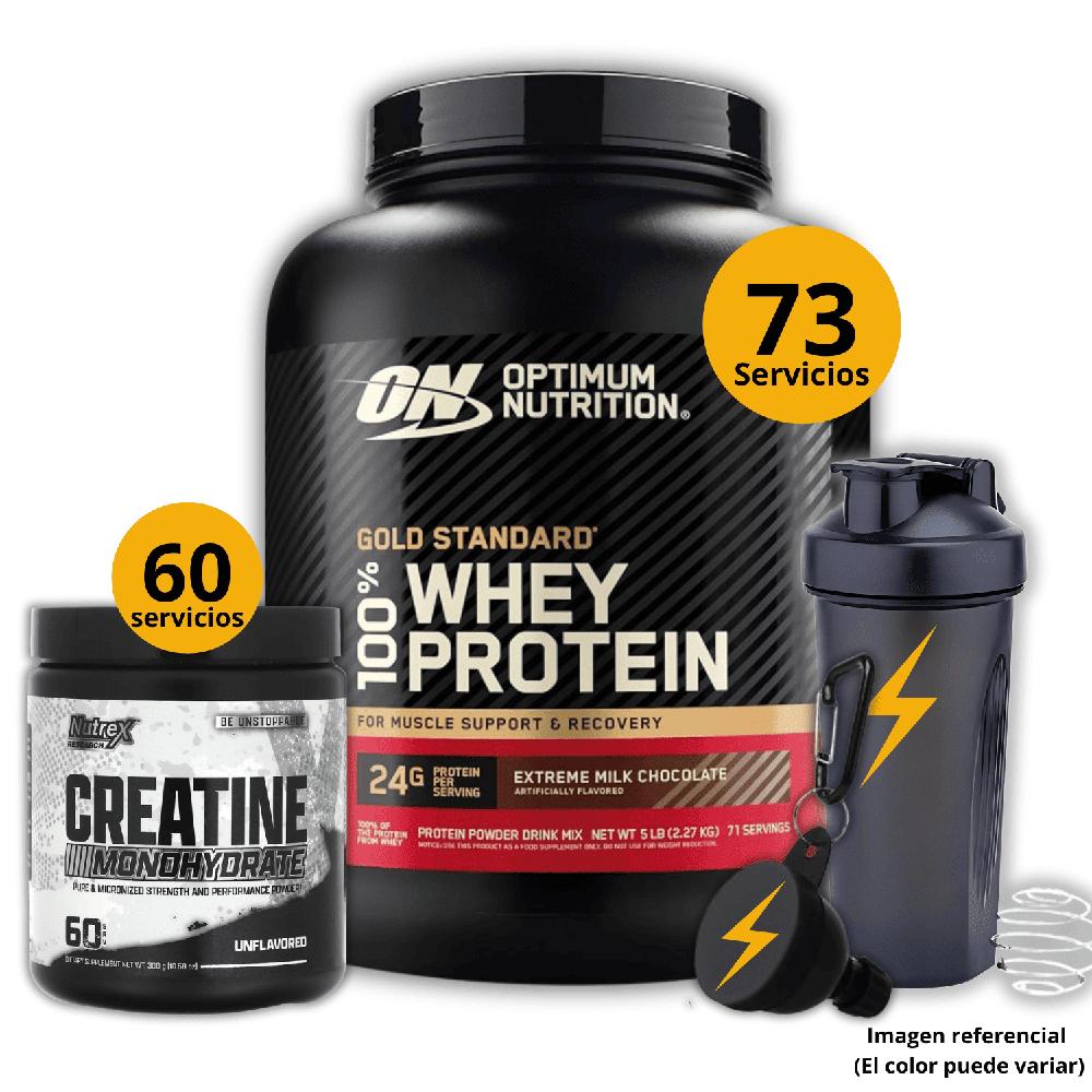 Proteína Gold standard whey de 5lb Chocolate - Creatina Nutrex de 300gr - regalos