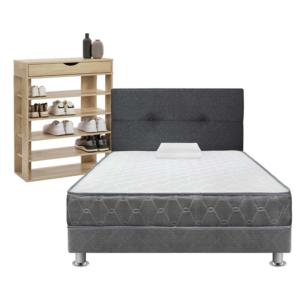 Pack Dormitorio FORLI Acqua 1.5 Plazas Blanco/Gris + Sofá Cama + Zapatera VIVA HOME Repisa 1 Cajón