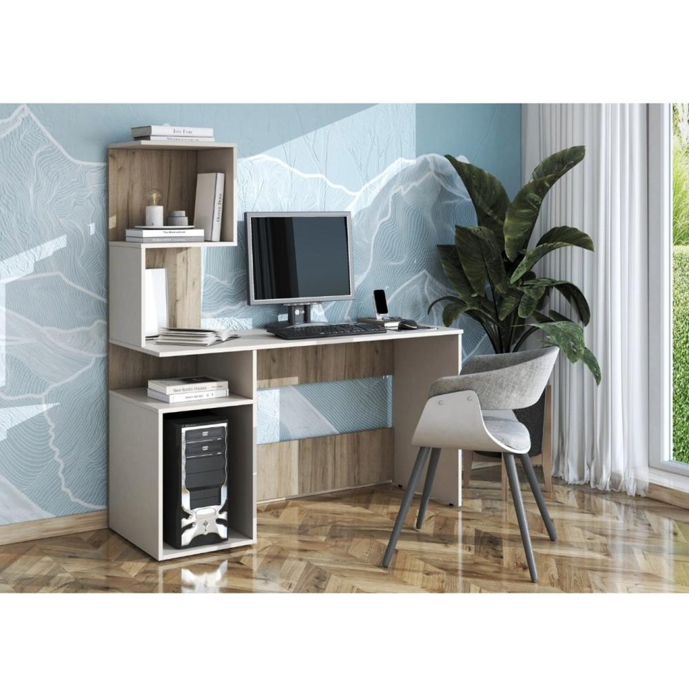 ESCRITORIO LONDEN CON ESTANTES Y PORTA CPU DUNA Y BLANCO 136CM