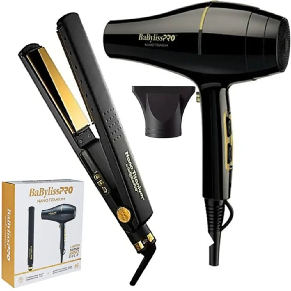 Combo Babylisspro Edicion Limitada Plancha Black Gold y Secadora  Nano Gold