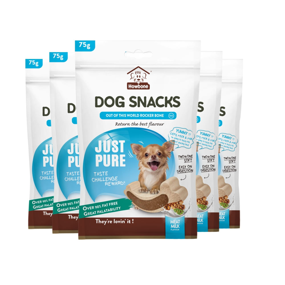 PREMIO PARA PERROS HOWBONE ROCKER BONE SABOR LECHE Y CARNE PACK X 6
