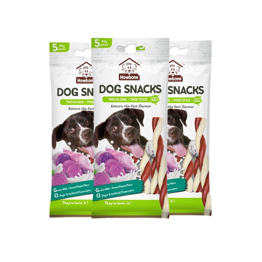 SNACK PARA PERRO HOWBONE LECHE DE CABRA Y CAMOTE PACK X3