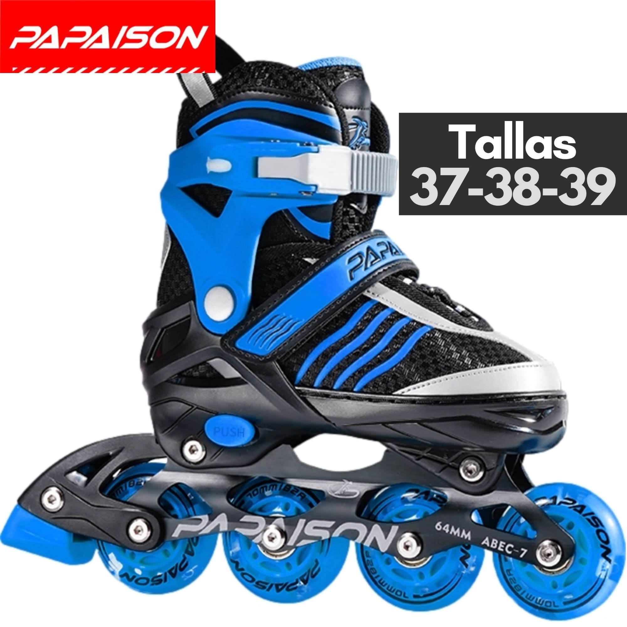 Patines en Línea Ajustables A08 - Azul - Tallas 37-38-39 ABEC-7 82A con Luces LED Frame de Aluminio