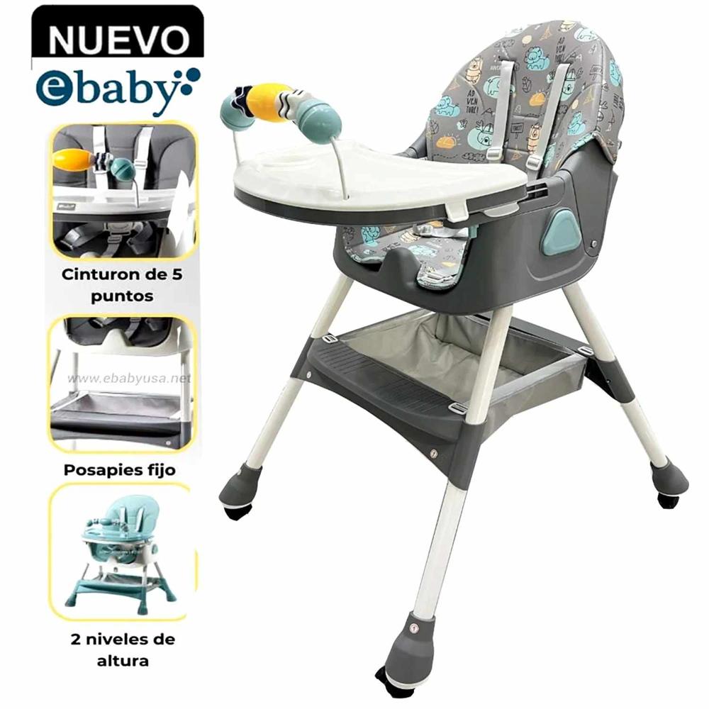 Silla de Comer Plegable Con Ruedas Doble bandeja LULU Gris