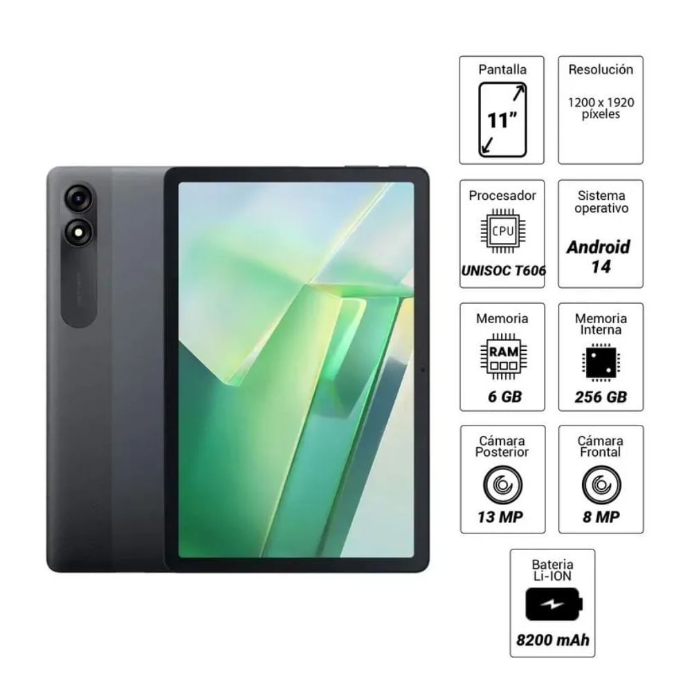 Tablet Blackview Tab 9 WiFi  6GB-256GB Gris - Batería 8200mAh