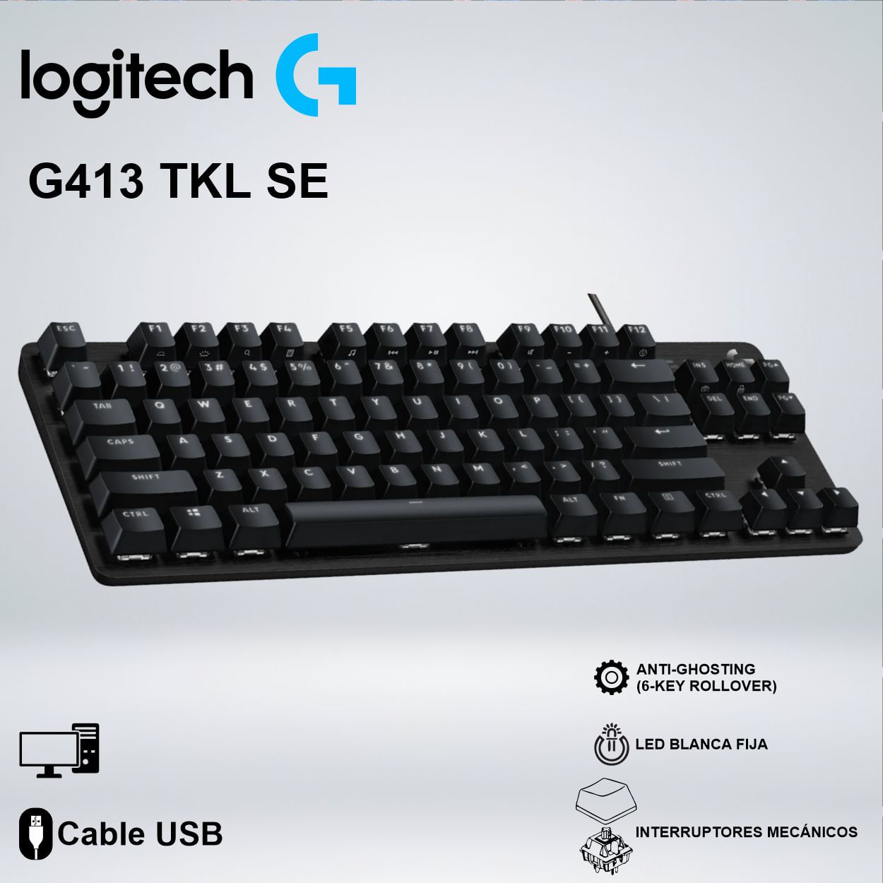 TECLADO GAMER LOGITECH G413 TKL SE ANTIGOSTHING RGB BLANCA