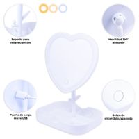 Espejo de Tocador Corazon Led Blanco