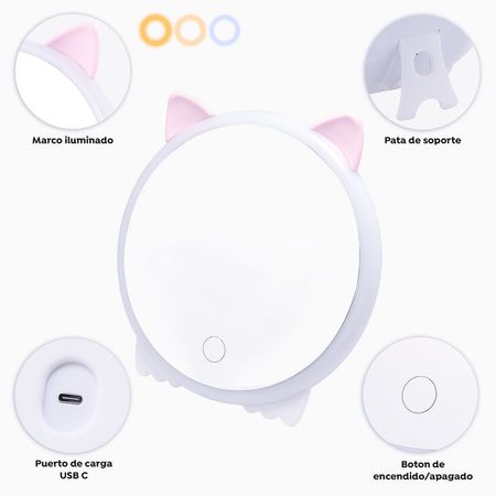 Espejo de Tocador Gatita Led Blanco Blanco