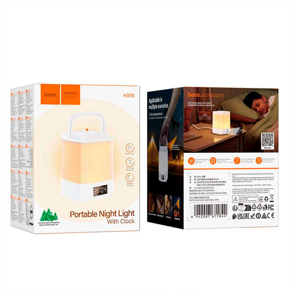 Lampara Luz Hoco Led De Mesa Dormitorio Con Reloj Recargable