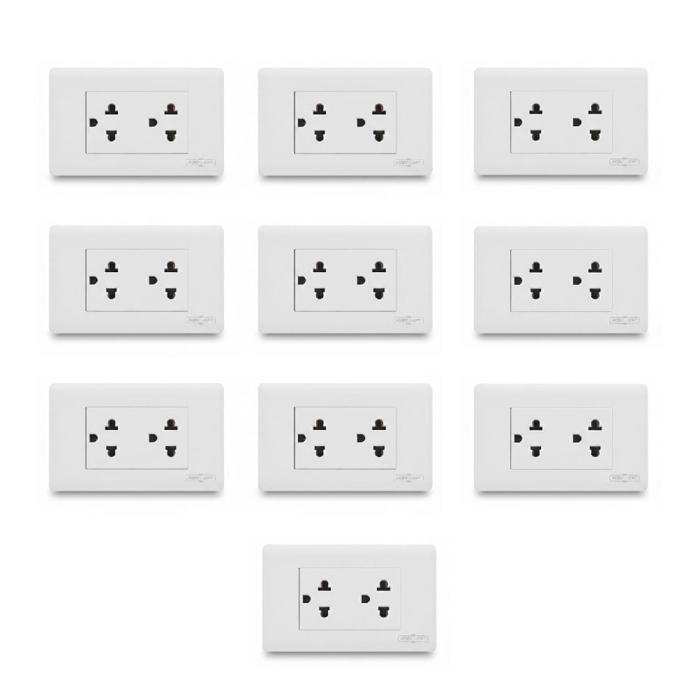 Pack x10 Tomacorriente Emp.  Doble 16A con Tierra Deluxe Home Light
