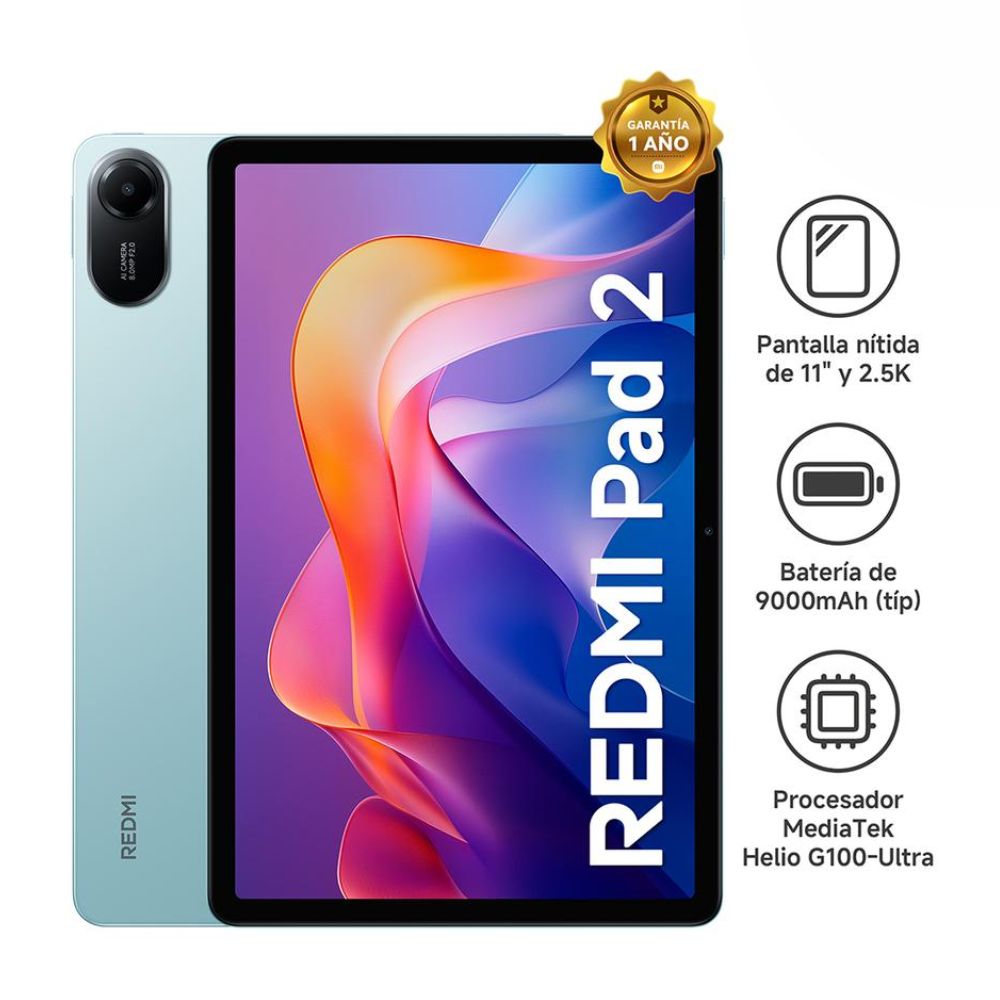 Tablet Xiaomi Redmi Pad 2 4G 128GB Verde - Pantalla 90Hz 2.5K con 4 Parlantes y 9000mAh.