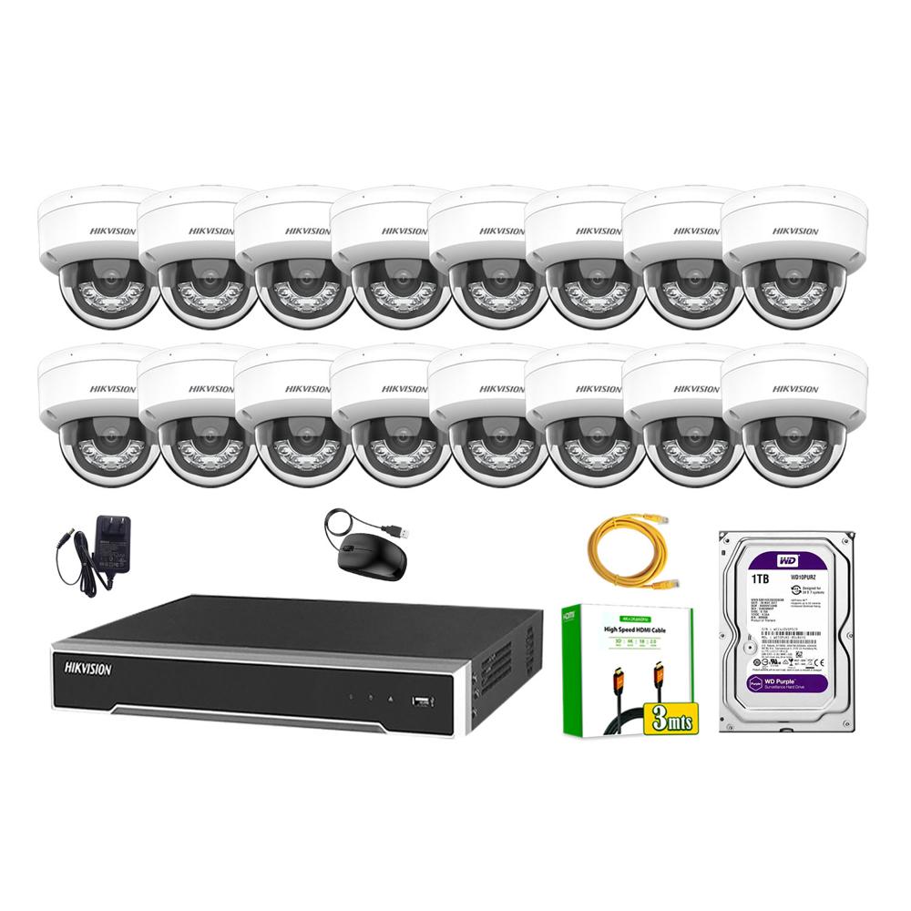 Kit 16 Cámara Seguridad Hikvision IP POE 4MP Domo Audio Antivandálico Disco 1TB